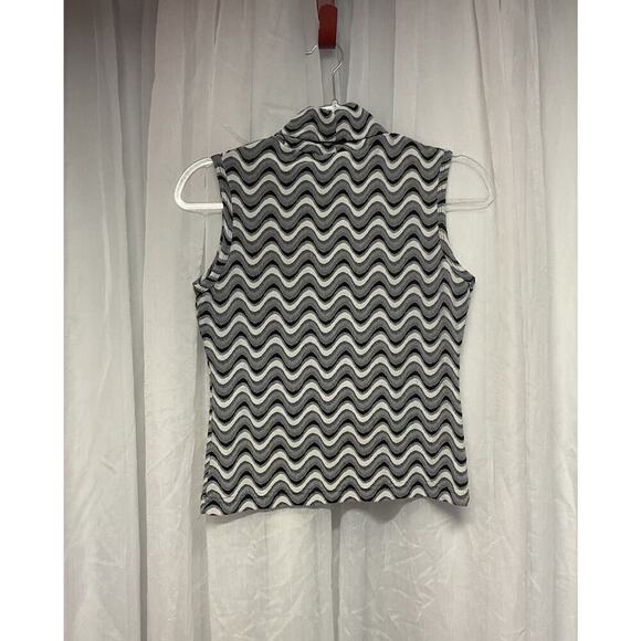 VTG Mandee Sleeveless Turtleneck Top Black White Wavy Y2K Retro SZ Medium USA - Picture 8 of 10